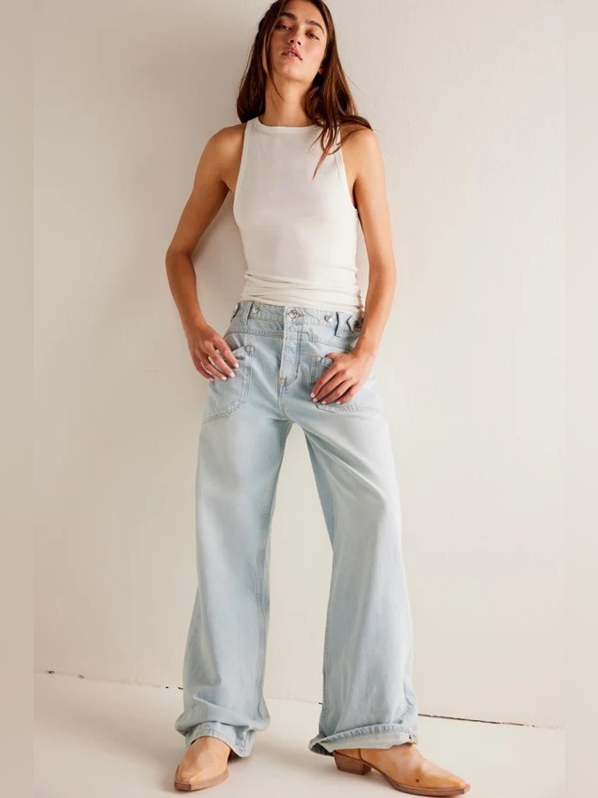 Free People We The Free Size 29 Wide Leg Palmer Cuffed Jeans
